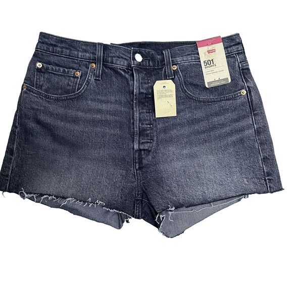 Levi's‎ Womens 501 Denim Shorts Black Raw Hem High Rise Size 31 Button Fly New - Picture 1 of 11
